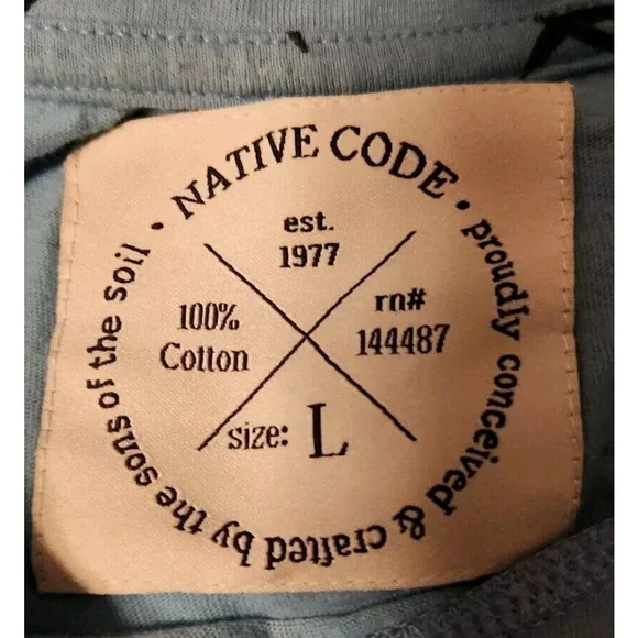 Native Code Mens T-Shirt Large Birds Graphic Both Sides Short Sleeves Blue/Black - Picture 2 of 7